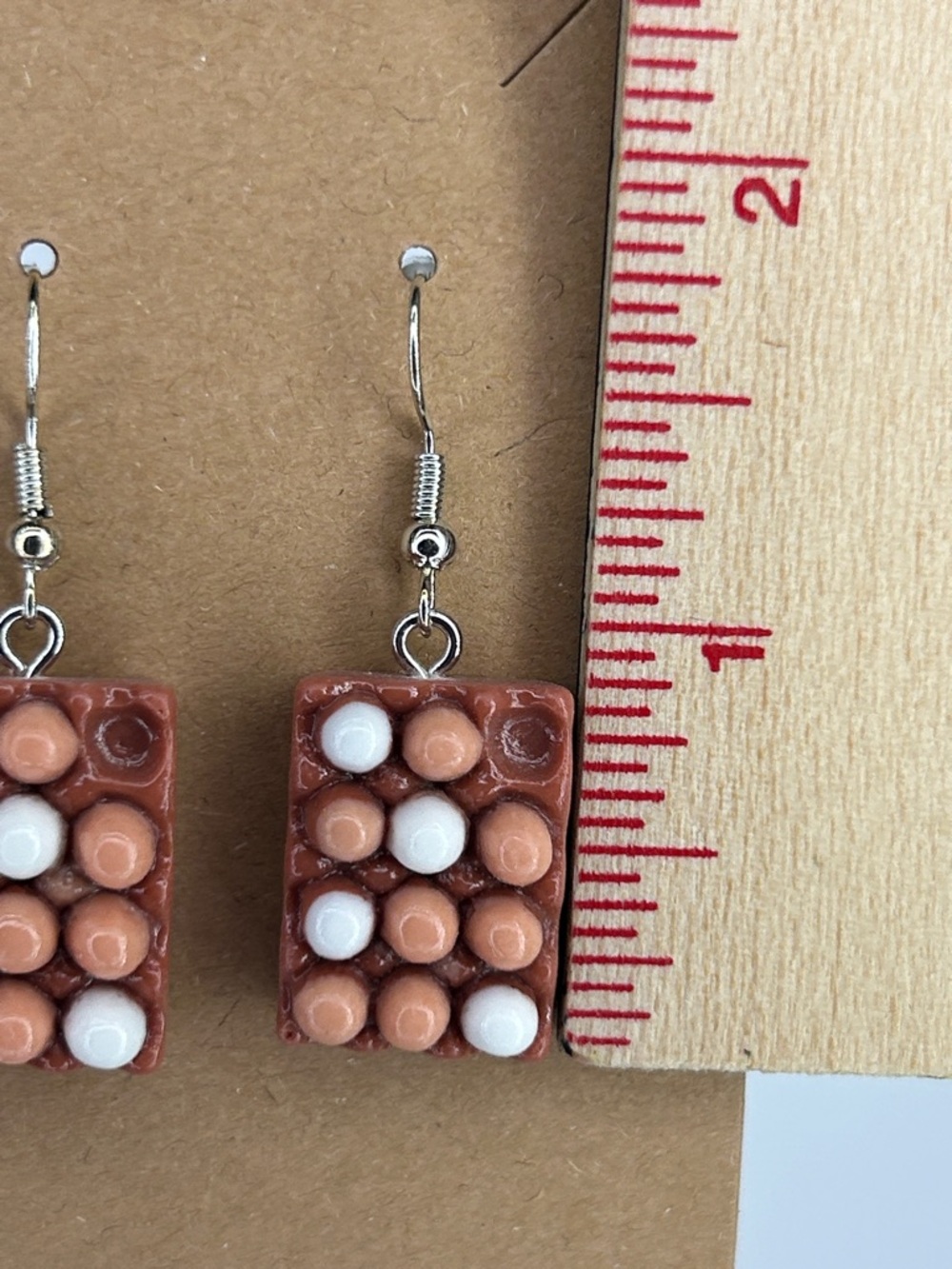 Handmade Brown & White Chicken Egg Drop Earrings - Women Jewelry Fashion Jewelry - Picture 2 of 3